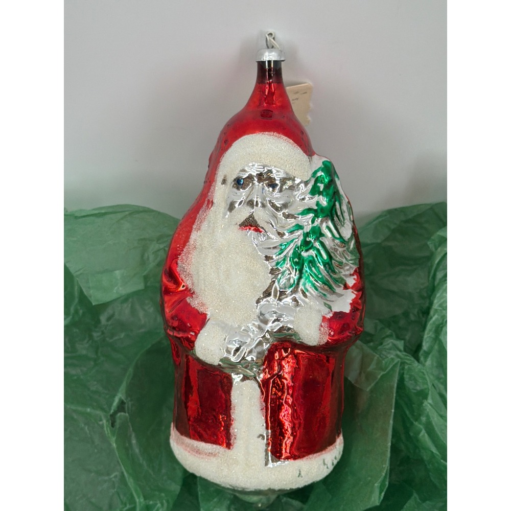 Vintage West Germany Mercury Glass Santa Claus Christmas Ornament Mica Snow 6in